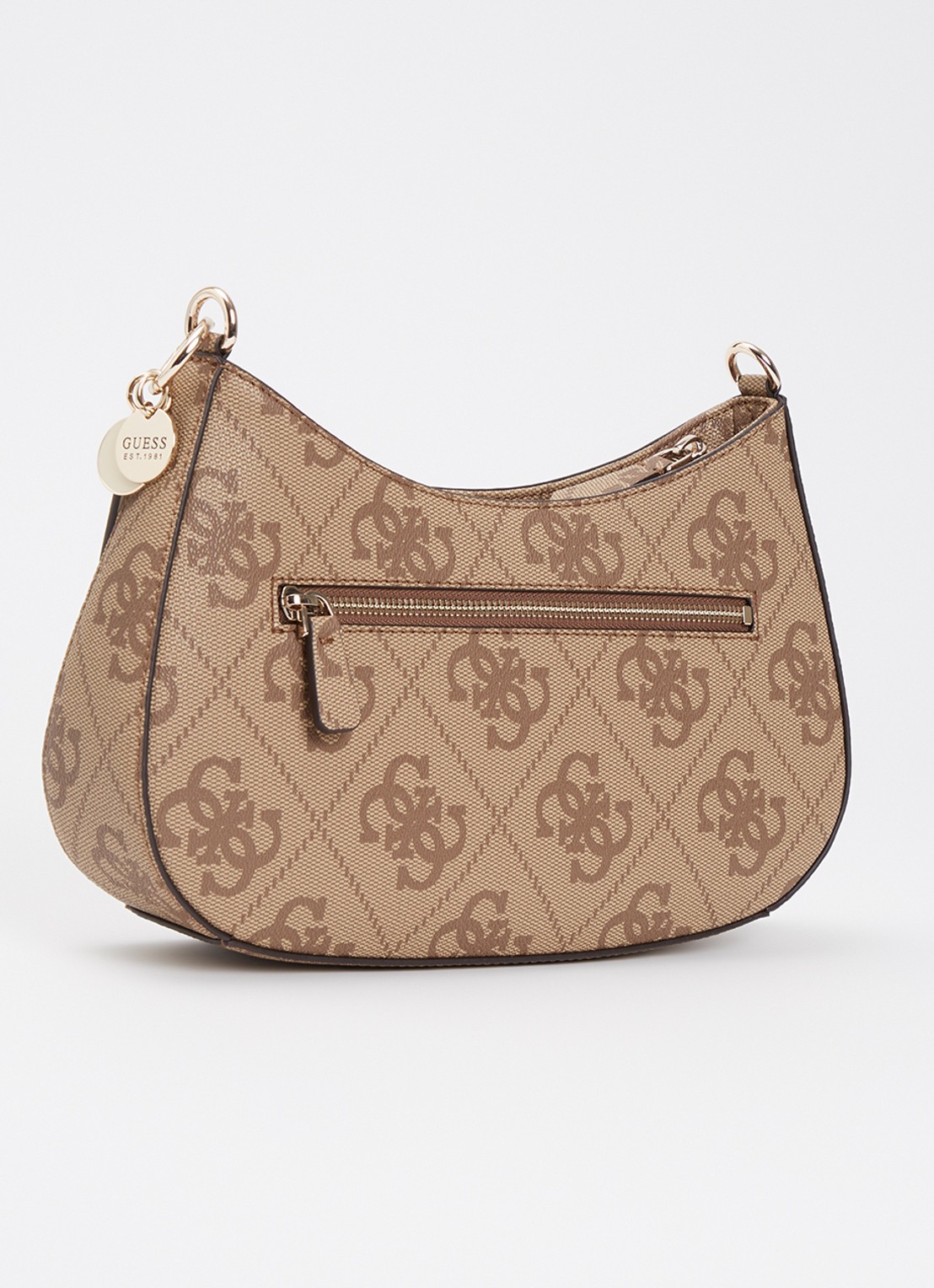 GUESS Noelle ll schoudertas met logoprint en afneembare schouderriem - achterkant lichtbruin