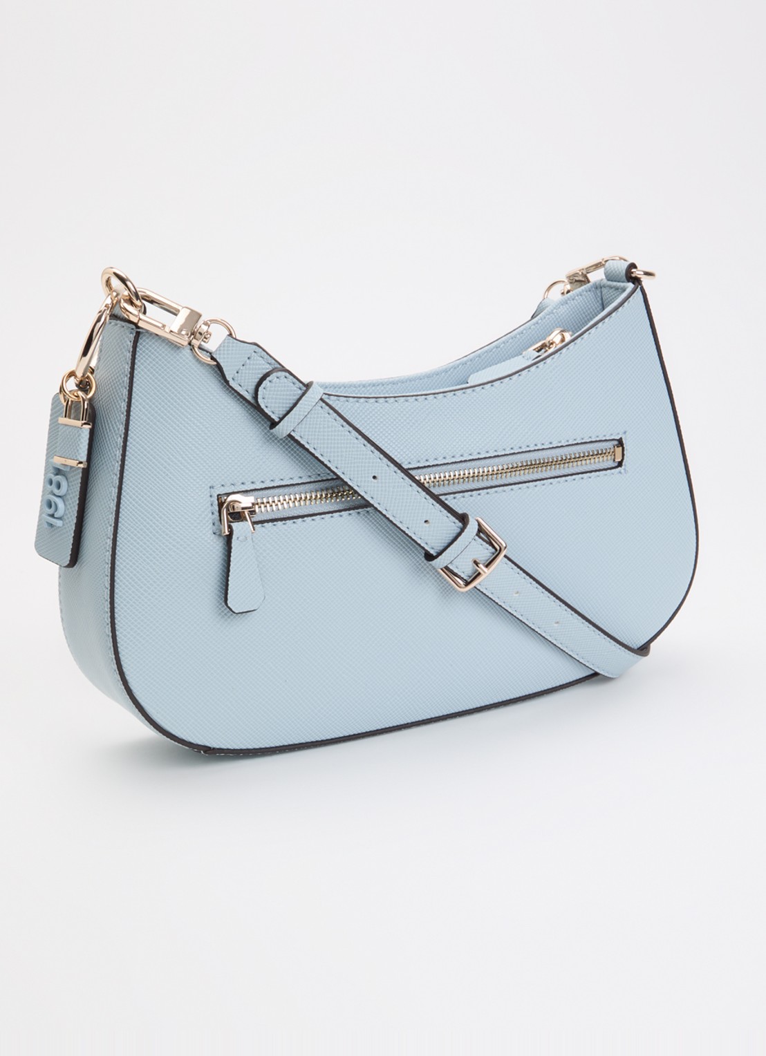 GUESS Noelle ll schoudertas met logoprint en afneembare schouderriem - achterkant lichtblauw