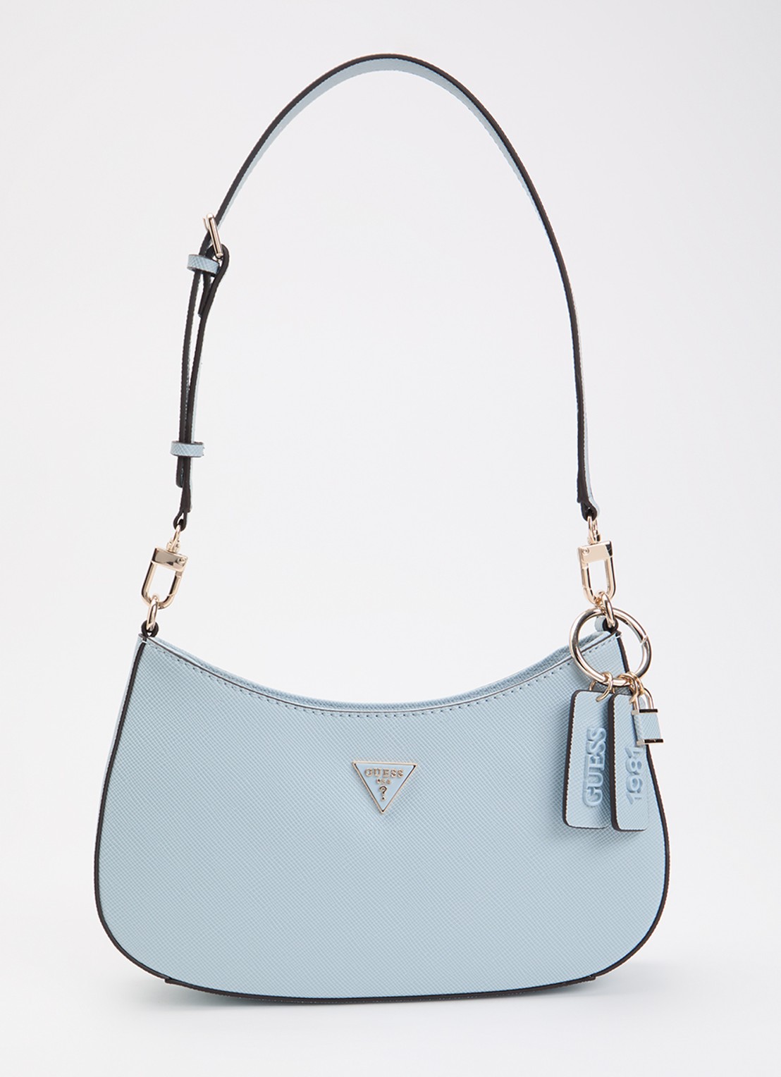 GUESS Noelle ll schoudertas met logoprint en afneembare schouderriem - voorkant 5 lichtblauw