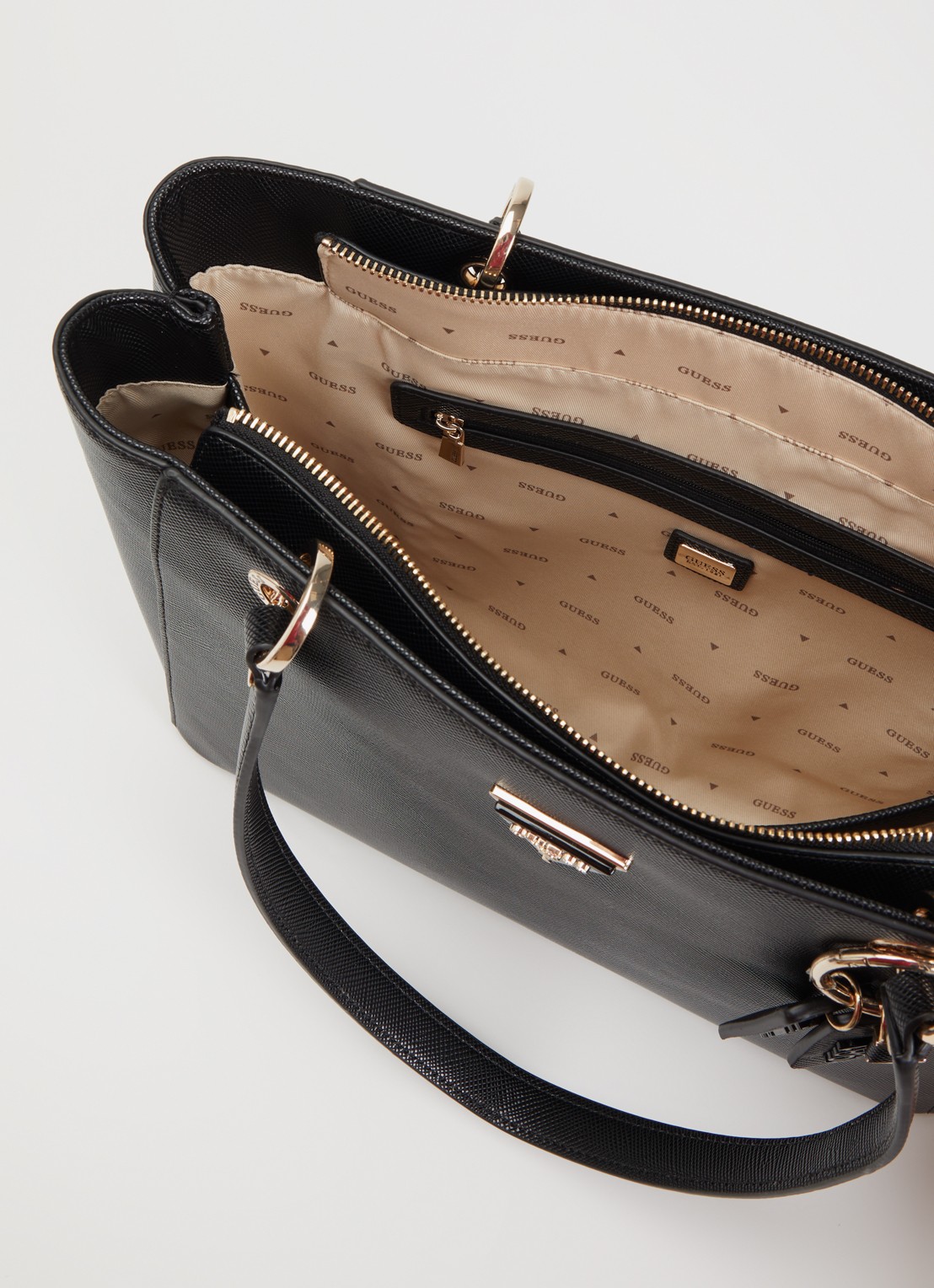 GUESS Noelle ll schoudertas met logoprint - detail zwart