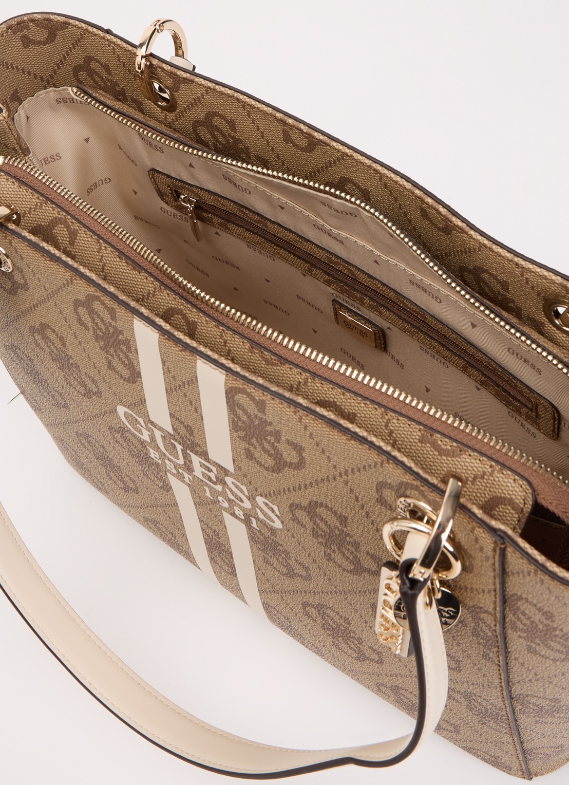 GUESS Noelle ll schoudertas met logoprint - detail bruin