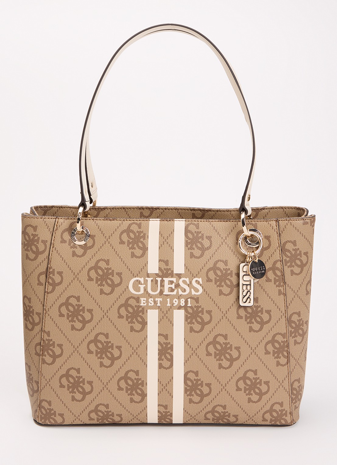 GUESS Noelle ll schoudertas met logoprint - voorkant 4 bruin