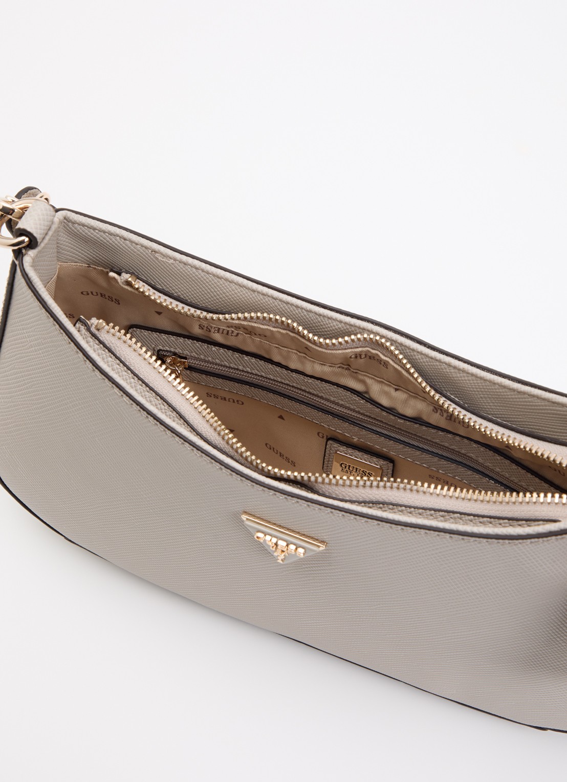 GUESS Noelle saffiano schoudertas met logo en afneembare schouderriem  - detail 2 taupe