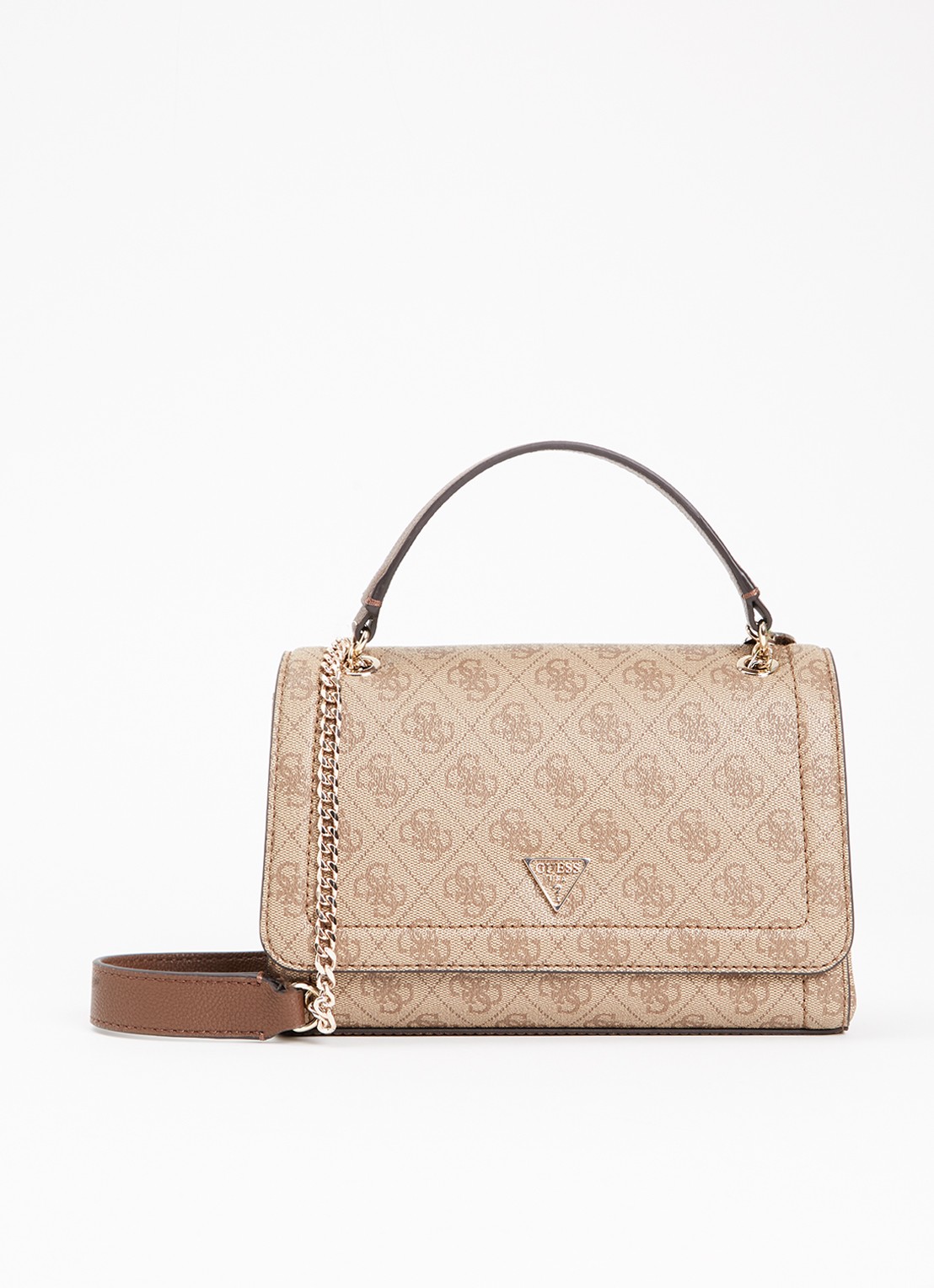 GUESS Noelle schoudertas met logoprint - voorkant beige