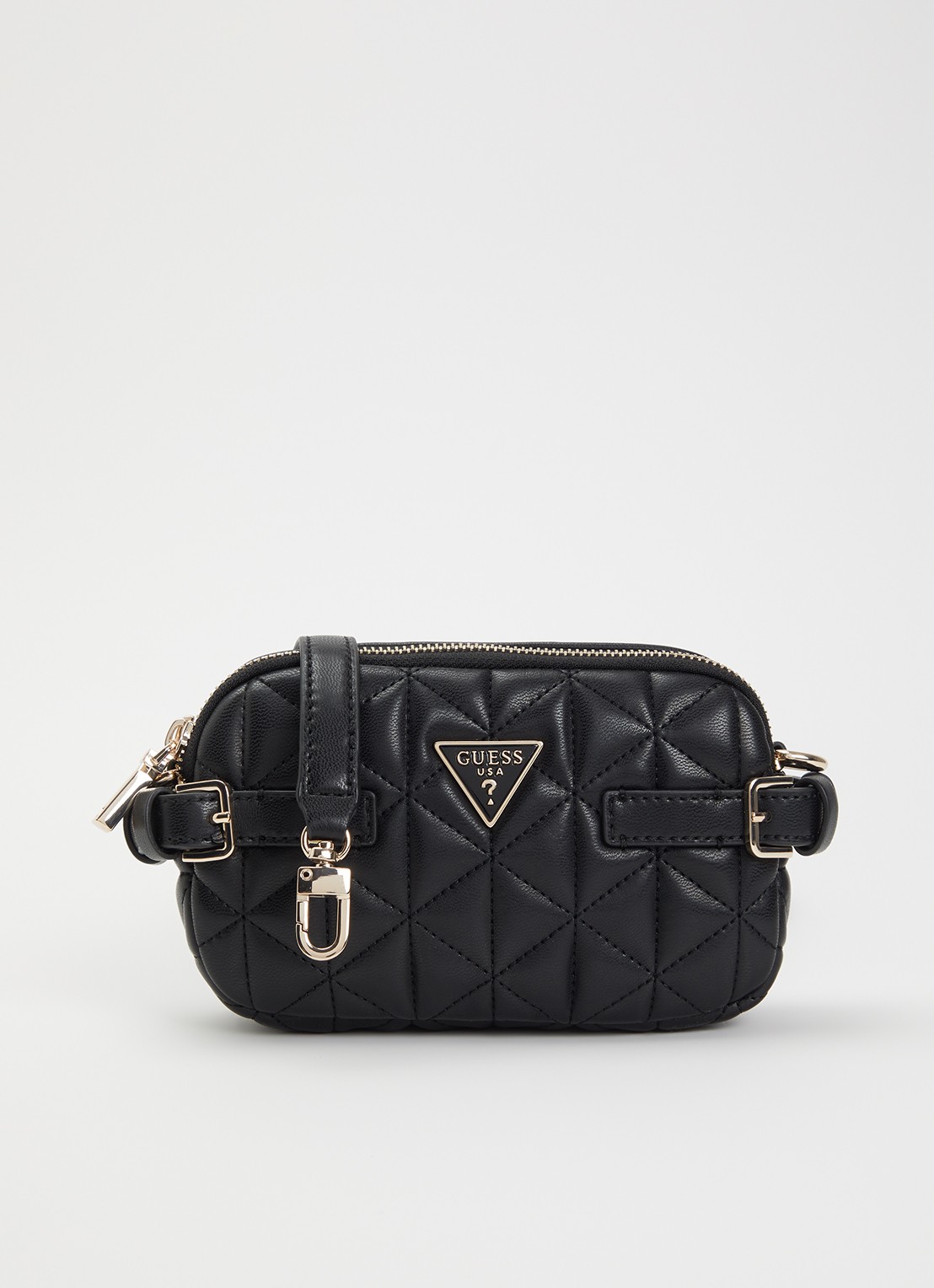 GUESS Paisleigh Mini crossbodytas met quilt patroon - voorkant zwart