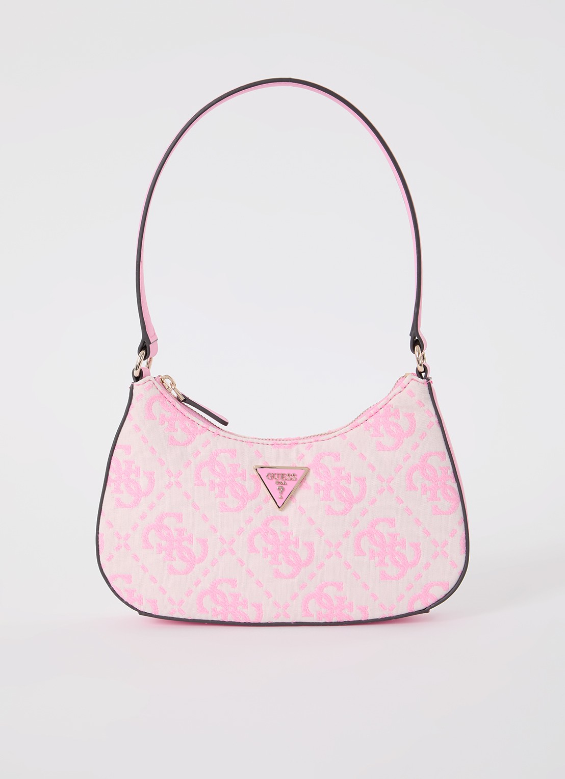 GUESS Ruma Mini schoudertas met logoprint - voorkant roze