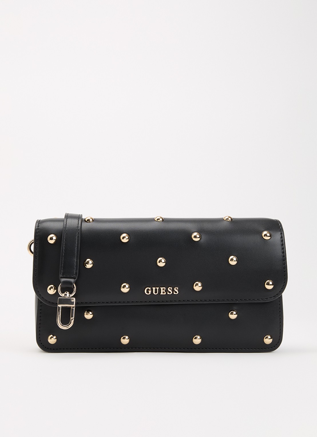GUESS Sadie clutch met afneembare schouderriem en studs - voorkant 5 zwart