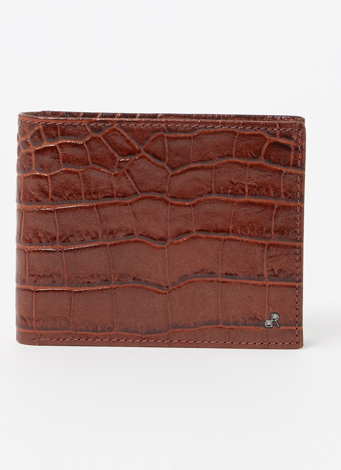 H.J. de Rooy Portemonnee van leer met crocostructuur - voorkant 2 cognac