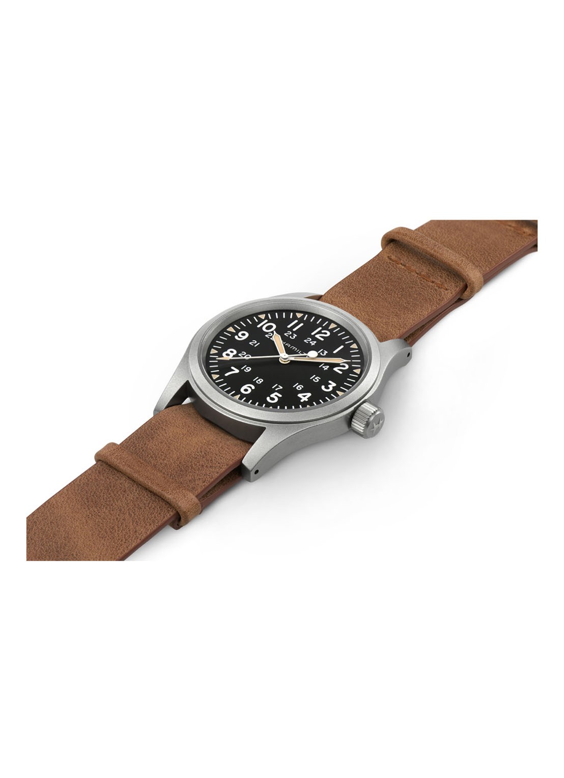 Hamilton Khaki Field Mechanical horloge H69439531 - detail bruin