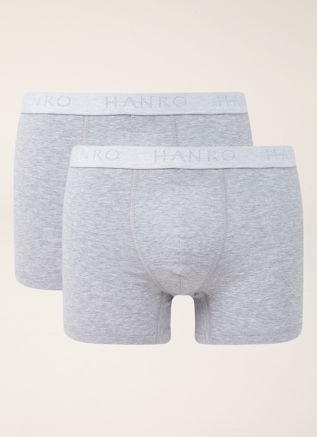 Hanro Cotton Essentials boxershorts in 2-pack - voorkant 2 grijsmele