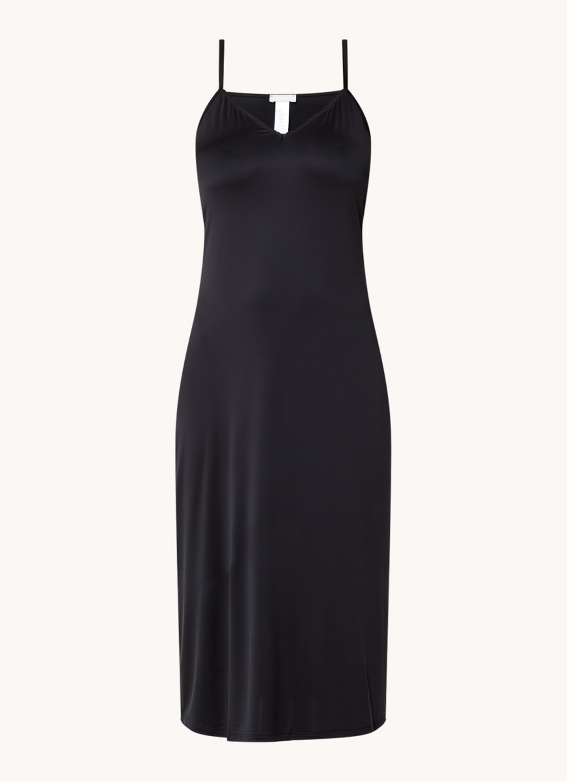 Hanro Deluxe slipdress van satijn met V-hals - voorkant 2 zwart