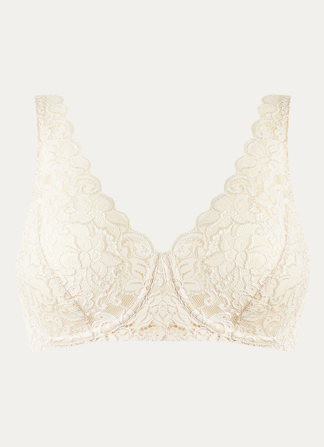 Hanro Moments bralette van kant - voorkant 2 beige