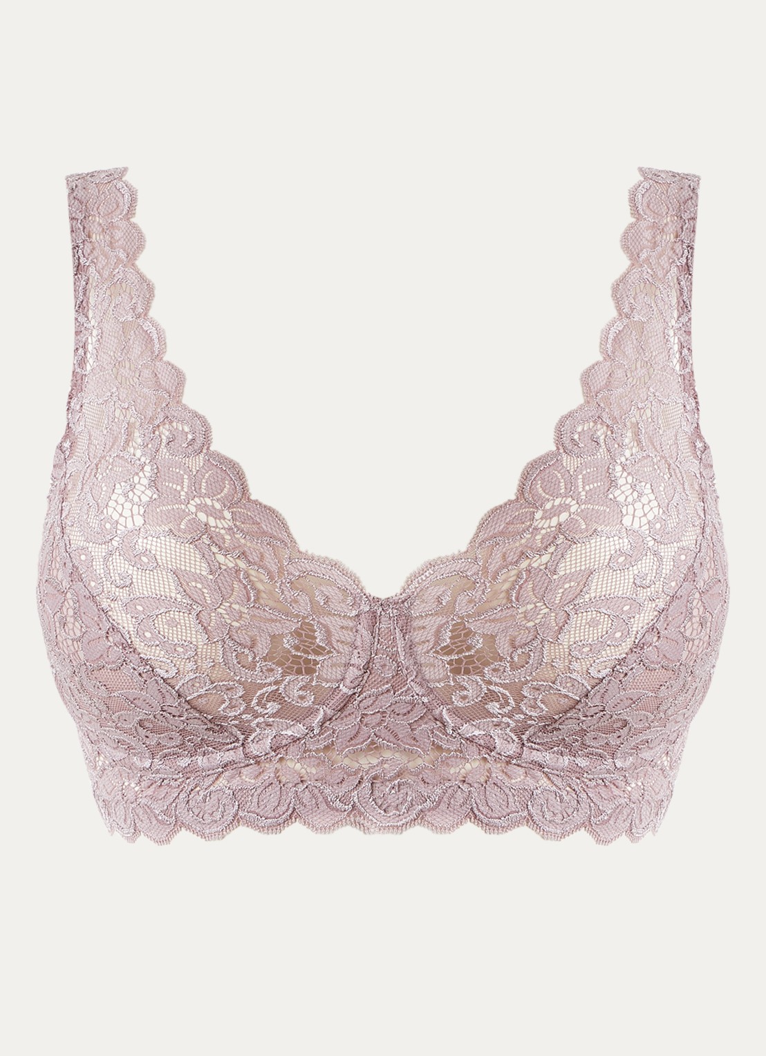 Hanro Moments bralette van kant - voorkant oudroze