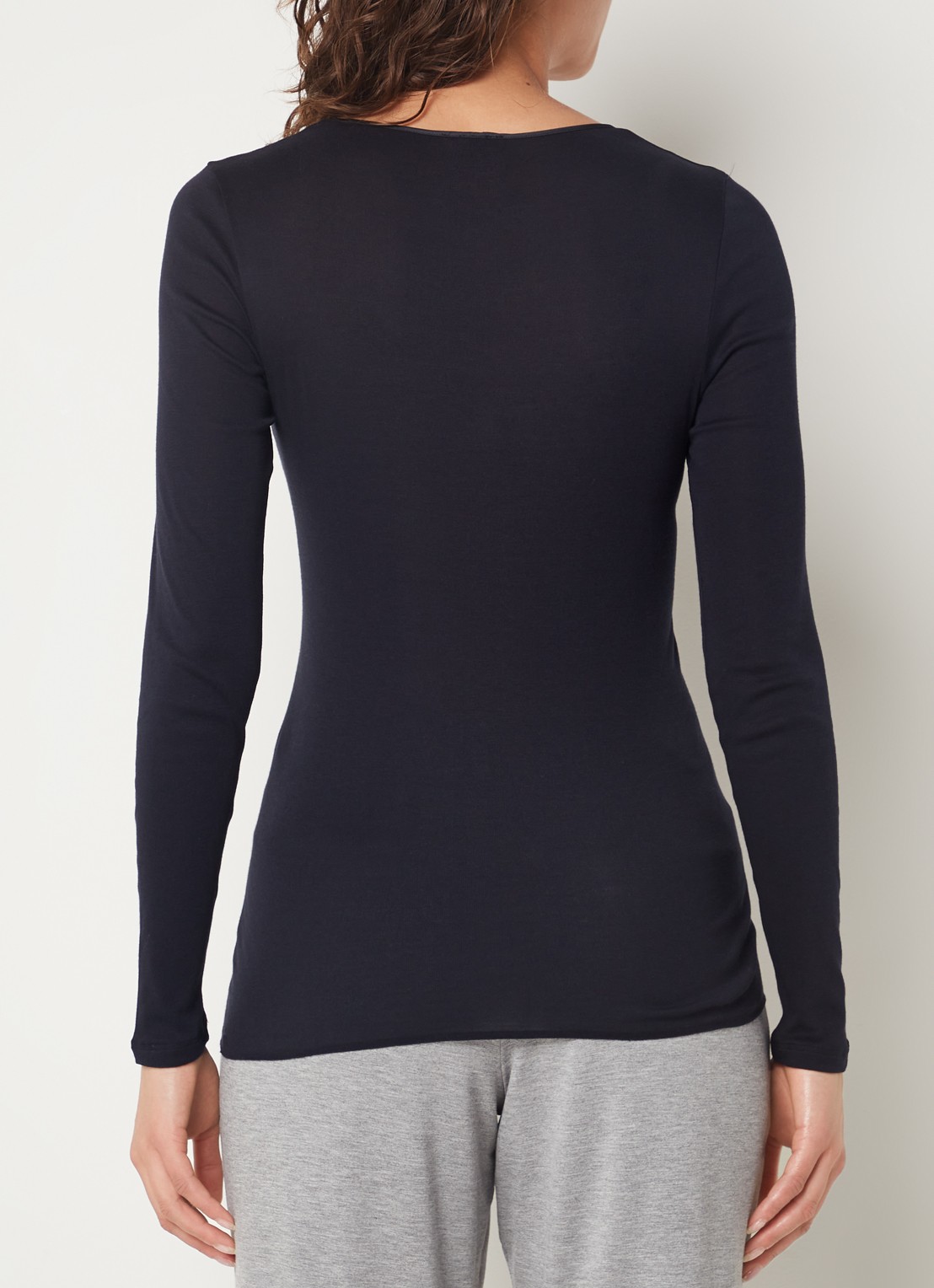 Hanro Naadloze longsleeve van katoen - achterkant zwart