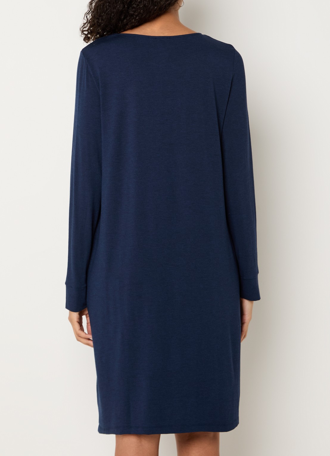 Hanro Natural Elegance nachthemd met steekzakken - achterkant 4 donkerblauw
