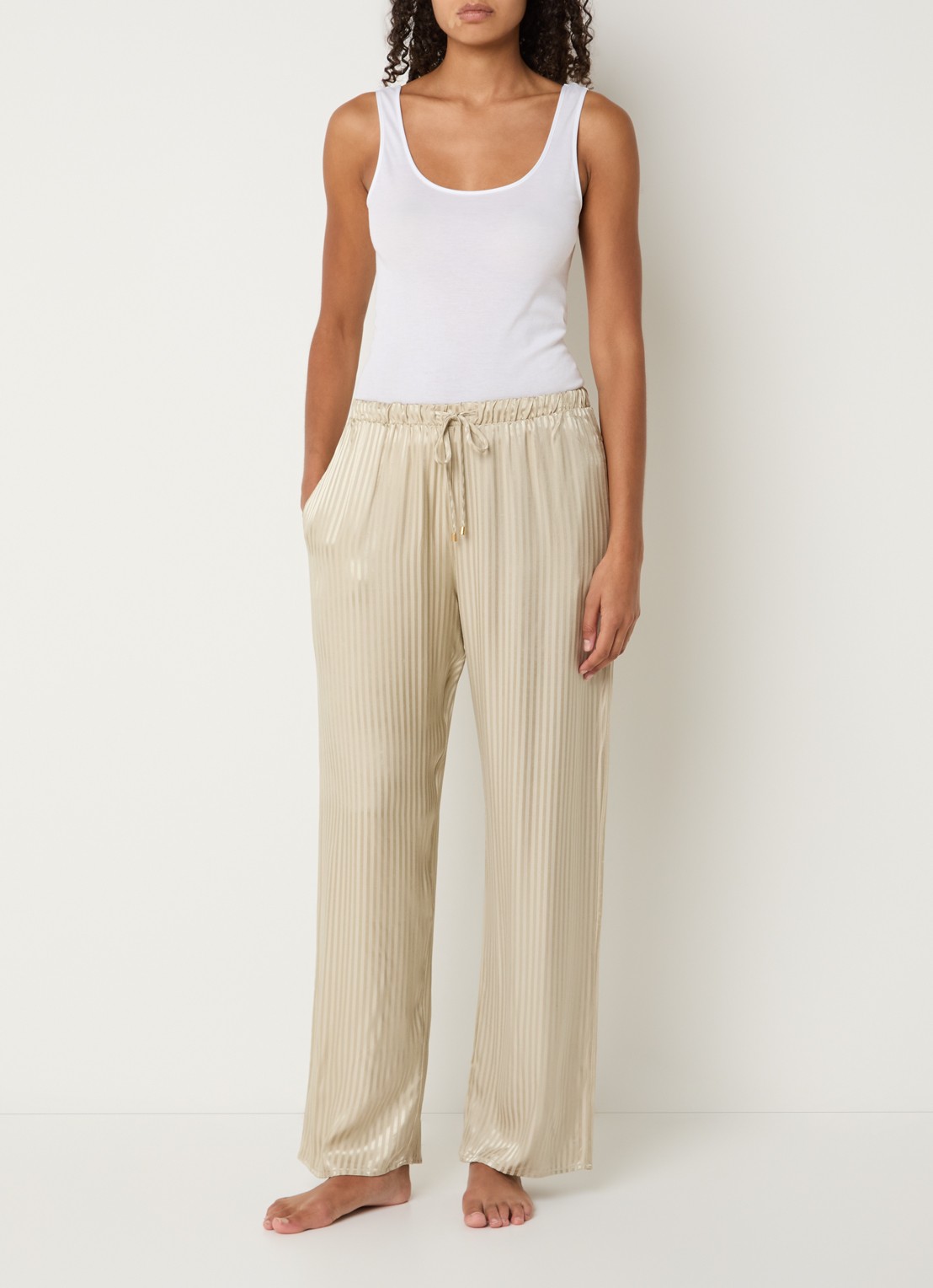 Hanro Pyjamabroek met streepprint - voorkant 2 beige