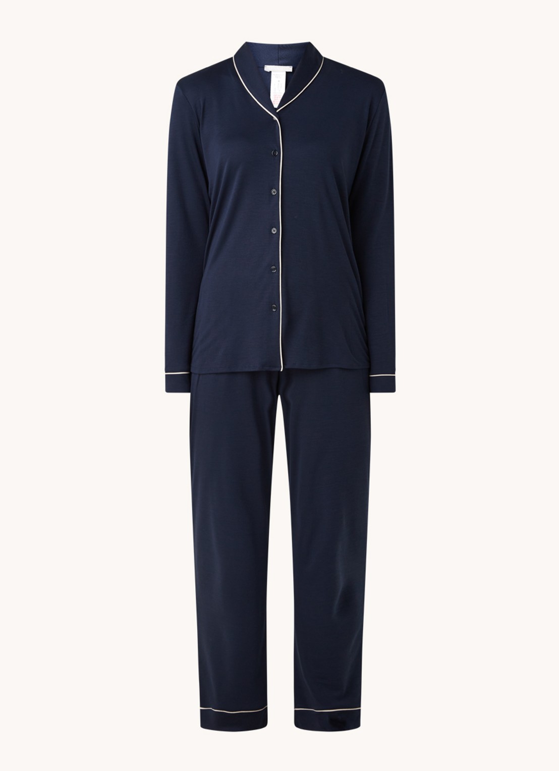 Hanro Pyjamaset  met contrasterende bies - voorkant donkerblauw
