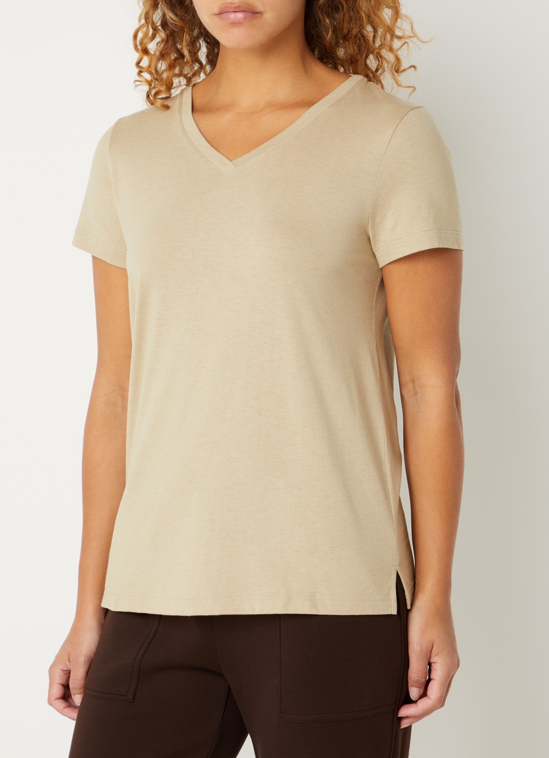 Hanro Pyjamatop met V-hals - detail khaki