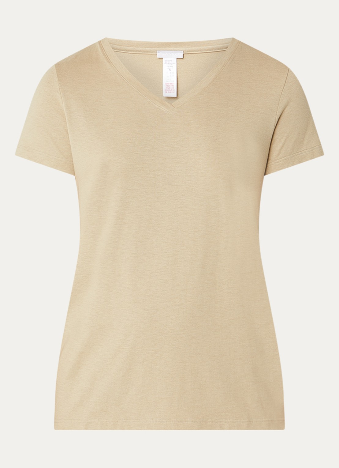 Hanro Pyjamatop met V-hals - voorkant 3 khaki
