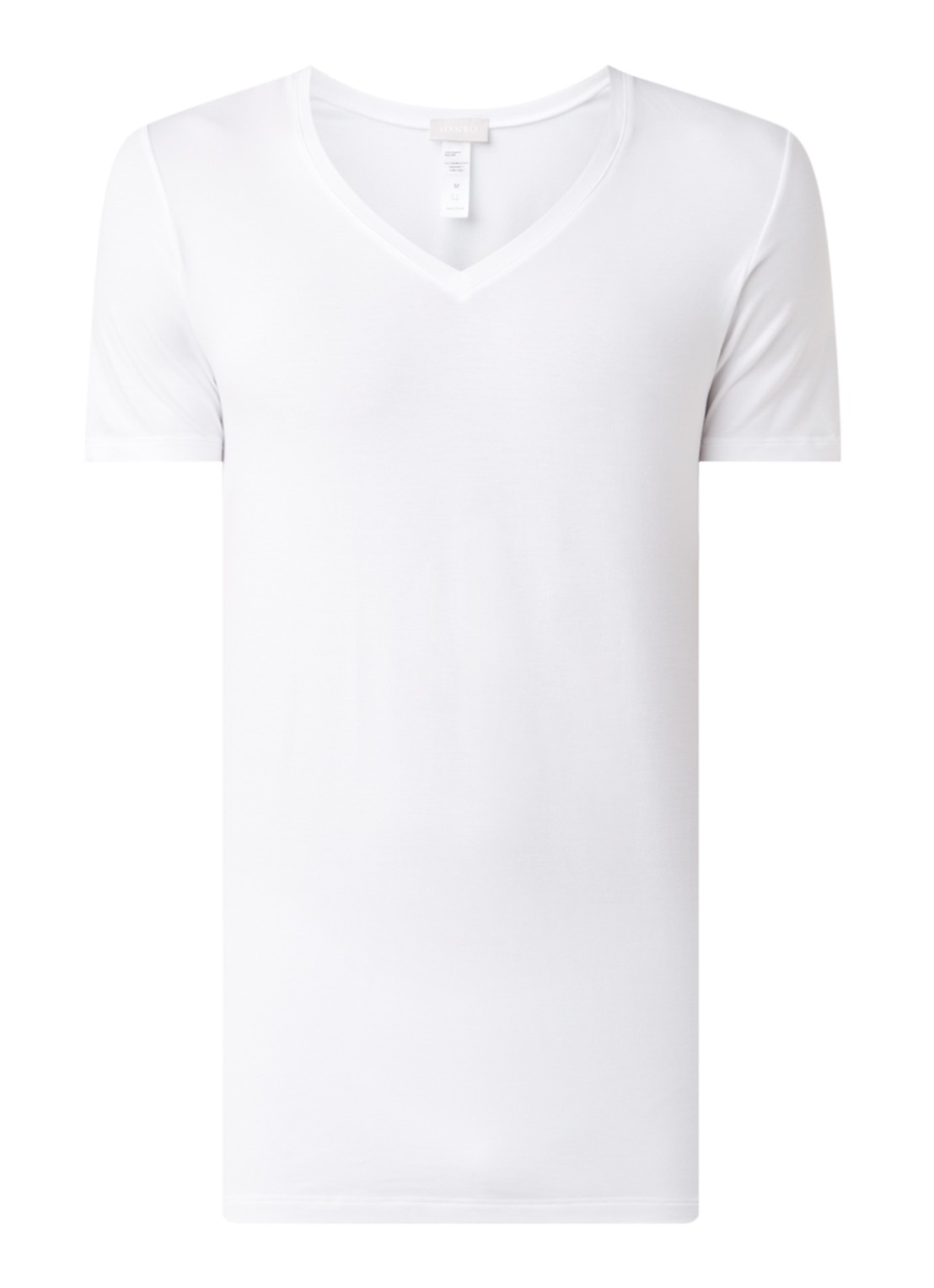 Hanro T-shirt met V-hals in uni - voorkant wit