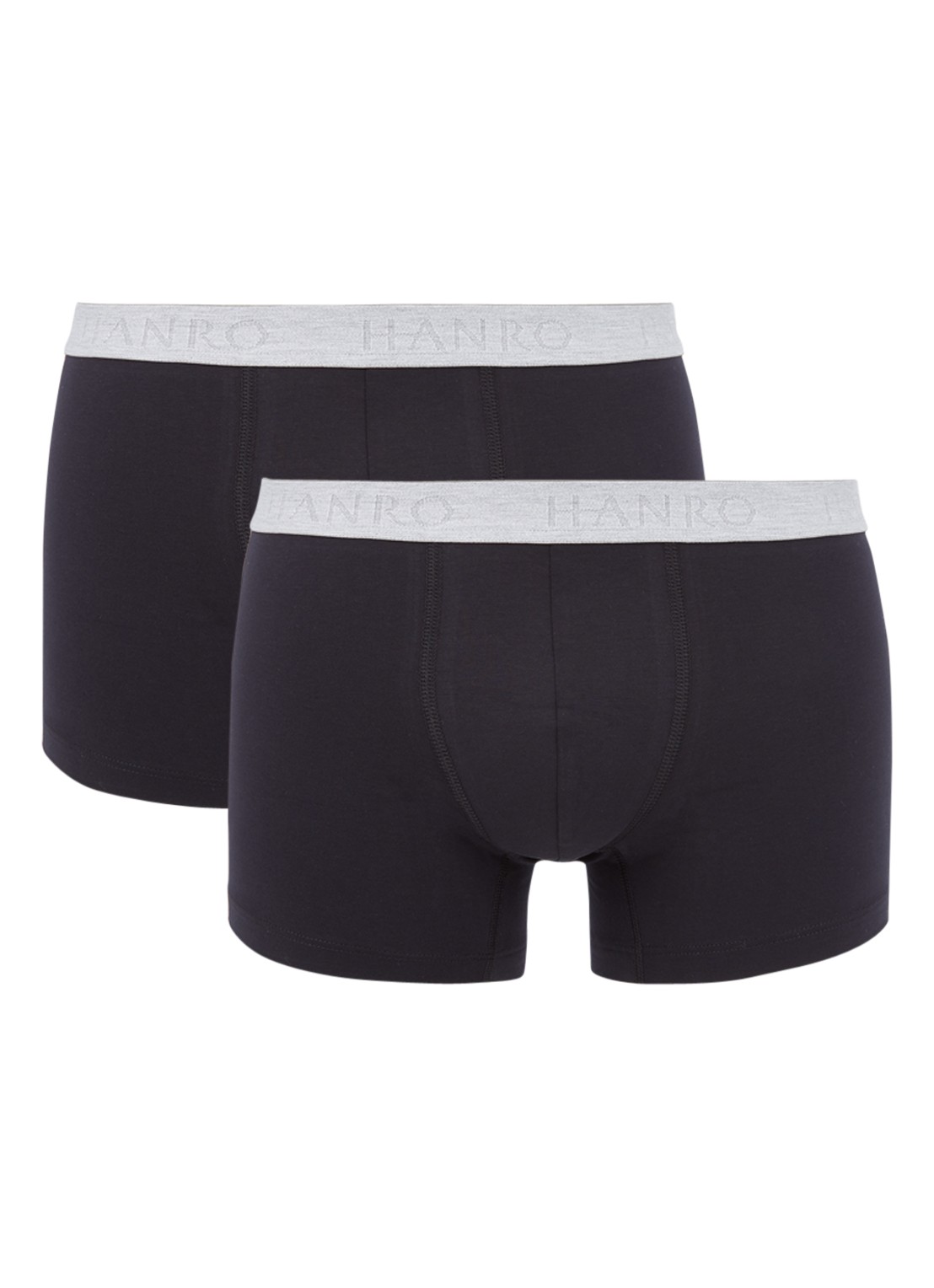 Hanro Trunk Cotton Essentials boxershorts in uni in 2-pack - voorkant zwart