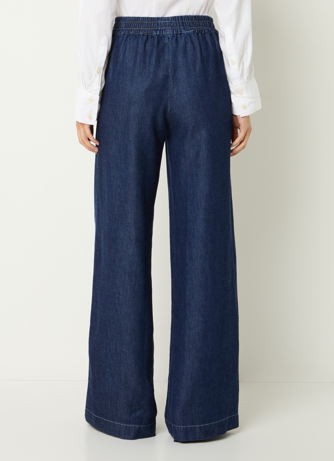 Harper high waist wide leg jeans  met elastische band en steekzakken - achterkant 2 donkerblauw