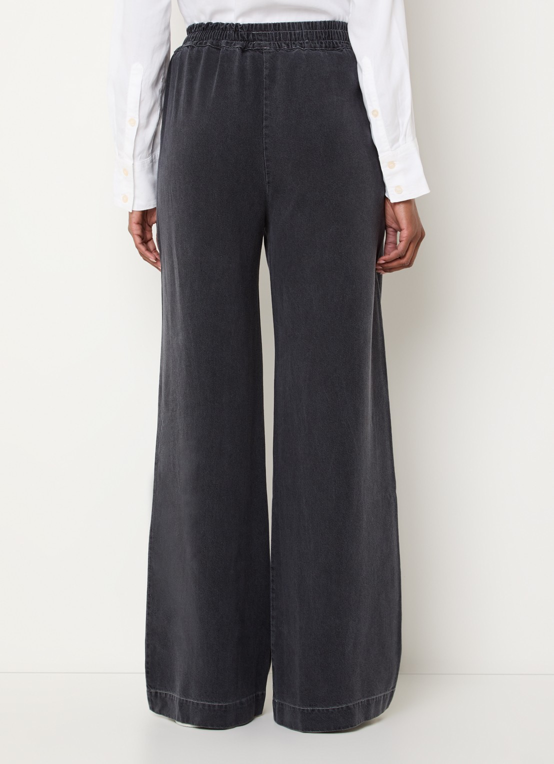 Harper high waist wide leg jeans  met elastische band en steekzakken - achterkant 3 donkergrijs