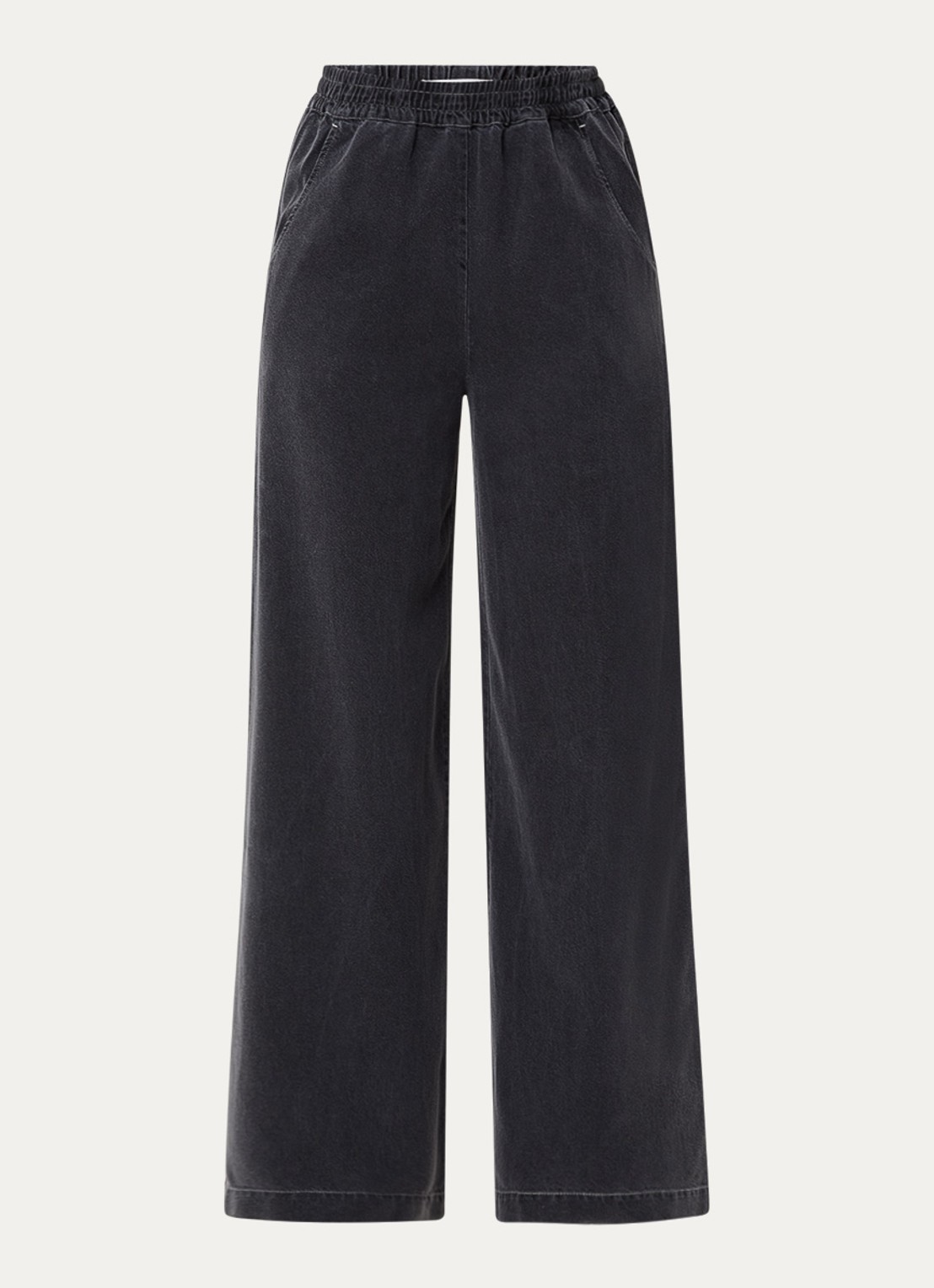 Harper high waist wide leg jeans  met elastische band en steekzakken - voorkant donkergrijs