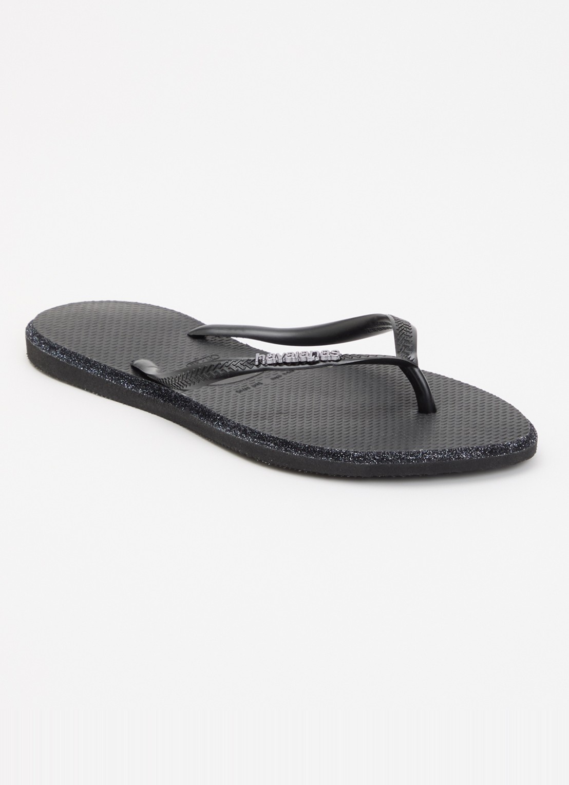 Havaianas Slim Point Glitter slipper met glitter en logo - voorkant 3 zwart