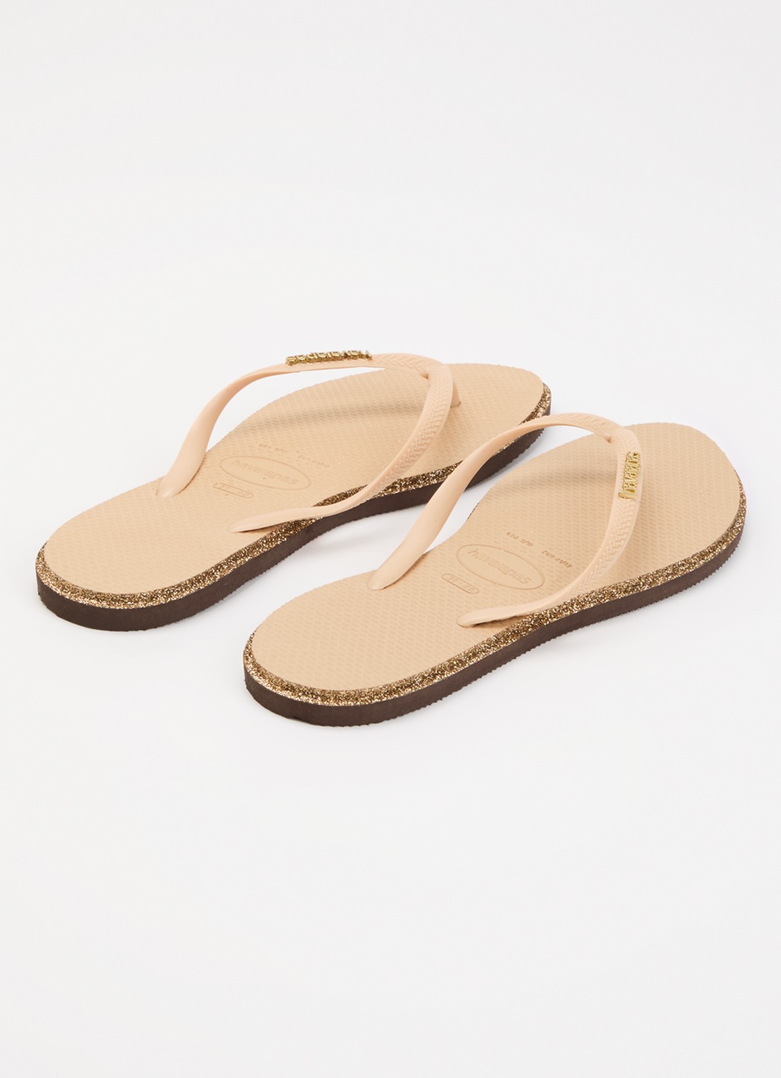 Havaianas Slim Point Glitter slipper met glitter en logo - achterkant 4 camel