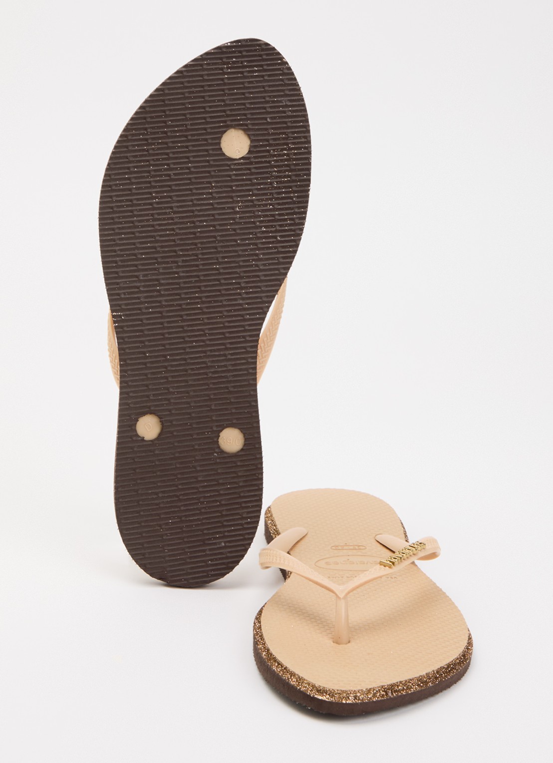 Havaianas Slim Point Glitter slipper met glitter en logo - detail camel