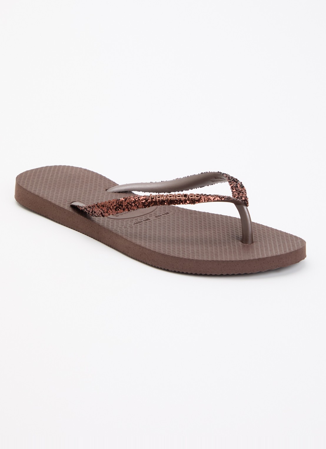 Havaianas Slim slipper met glitter - voorkant 2 donkerbruin