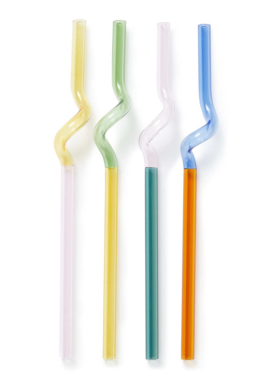 Hay Sip Spiral rietje van glas set van 4 - voorkant geel