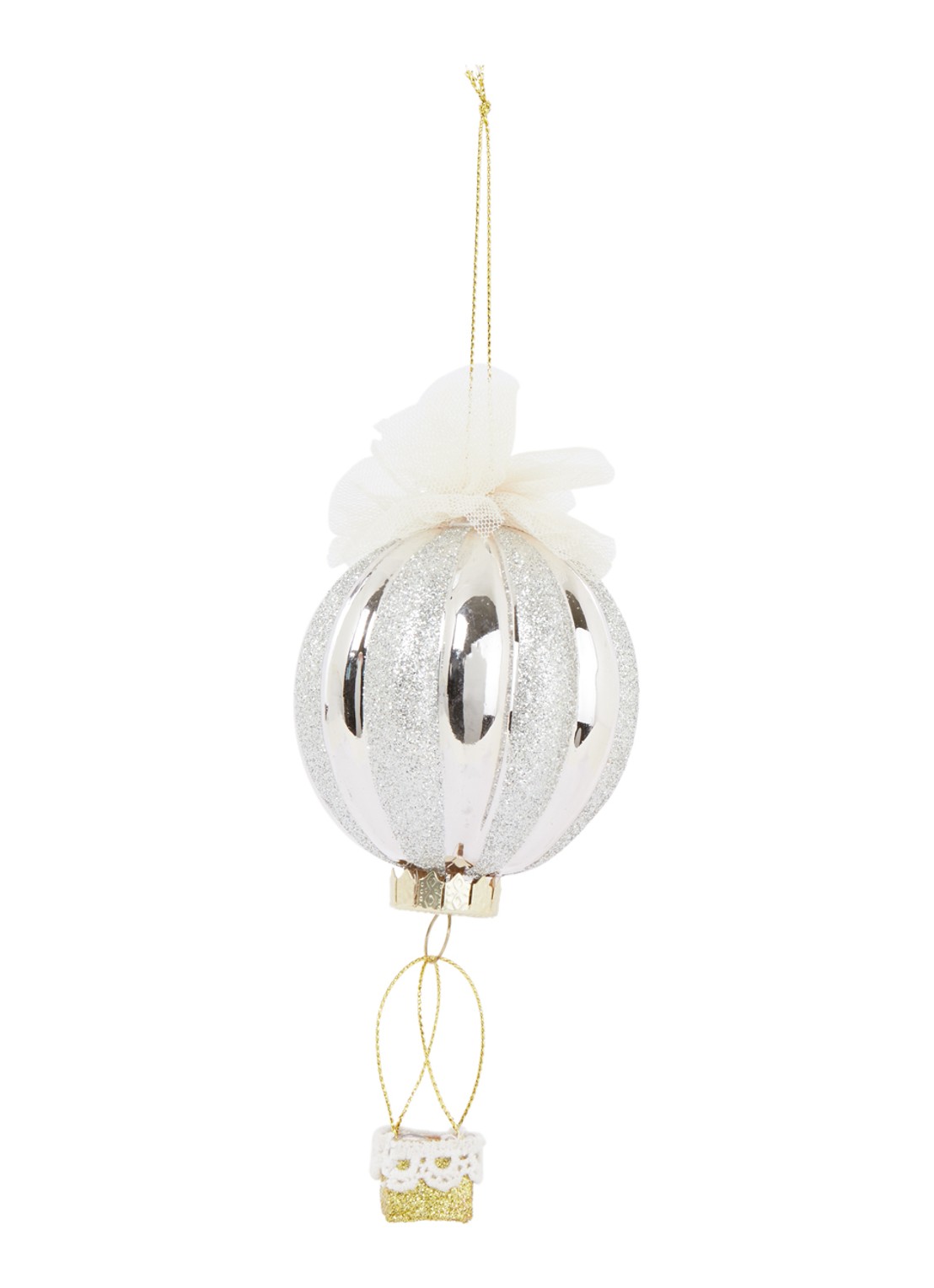 HD Collection Hot Air Balloon kersthanger 15 cm - voorkant 2 zilver