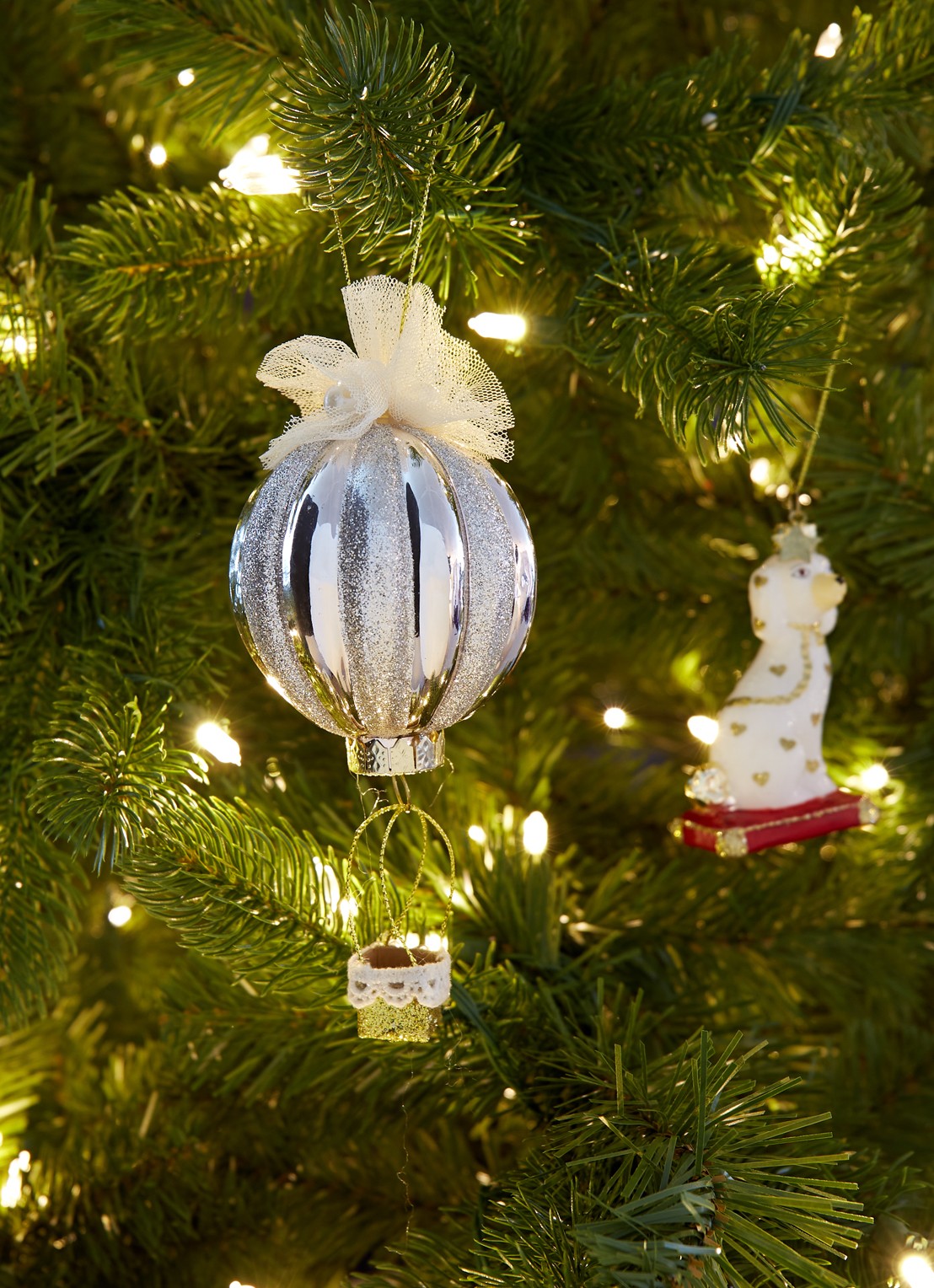 HD Collection Hot Air Balloon kersthanger 15 cm - voorkant 3 zilver