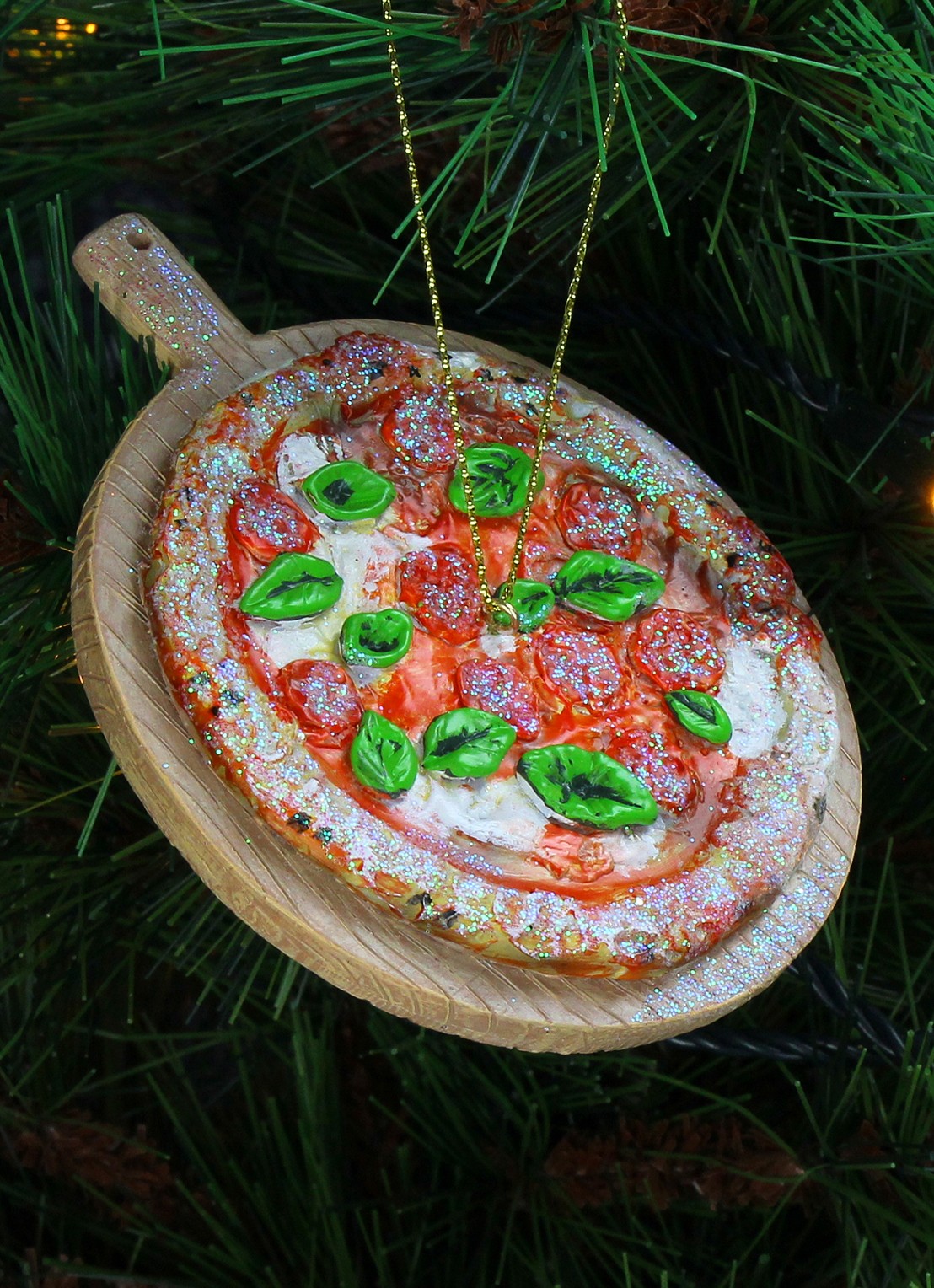 HD Collection Pizza kersthanger 10,4 cm - voorkant 2 bruin