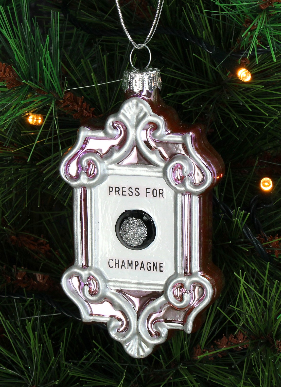 HD Collection Press for Champagne kersthanger 12 cm - voorkant 2 paars