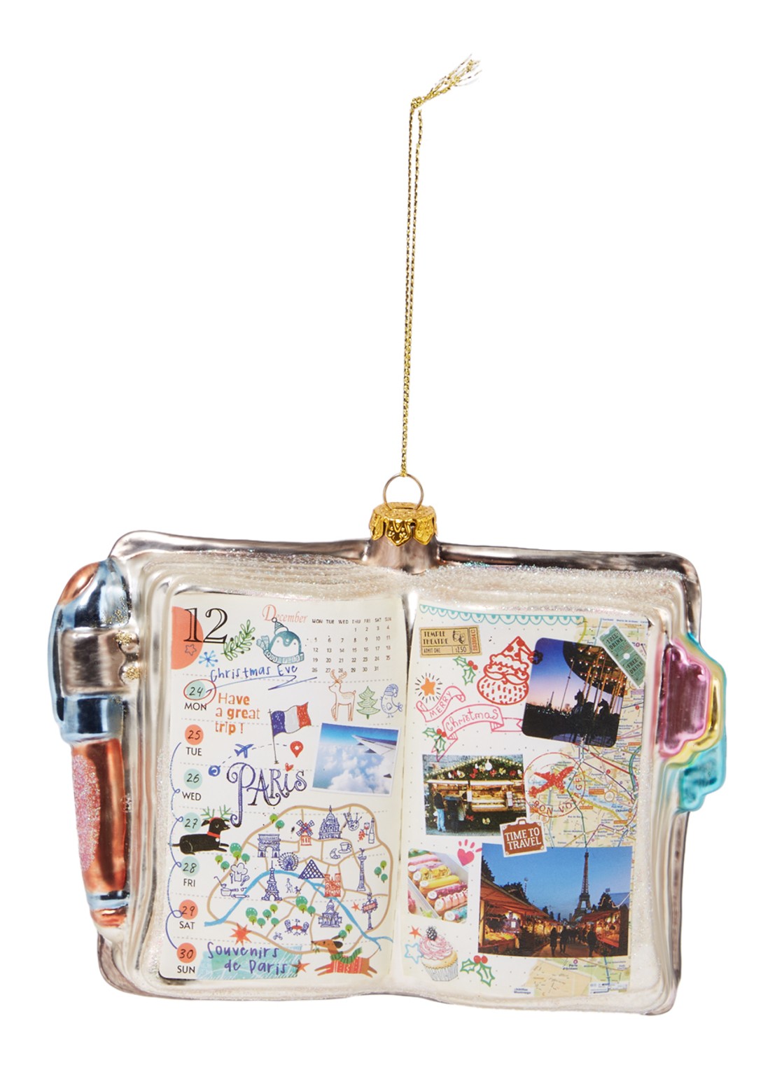 HD Collection Reisdagboek kersthanger 14 cm  - voorkant multicolor