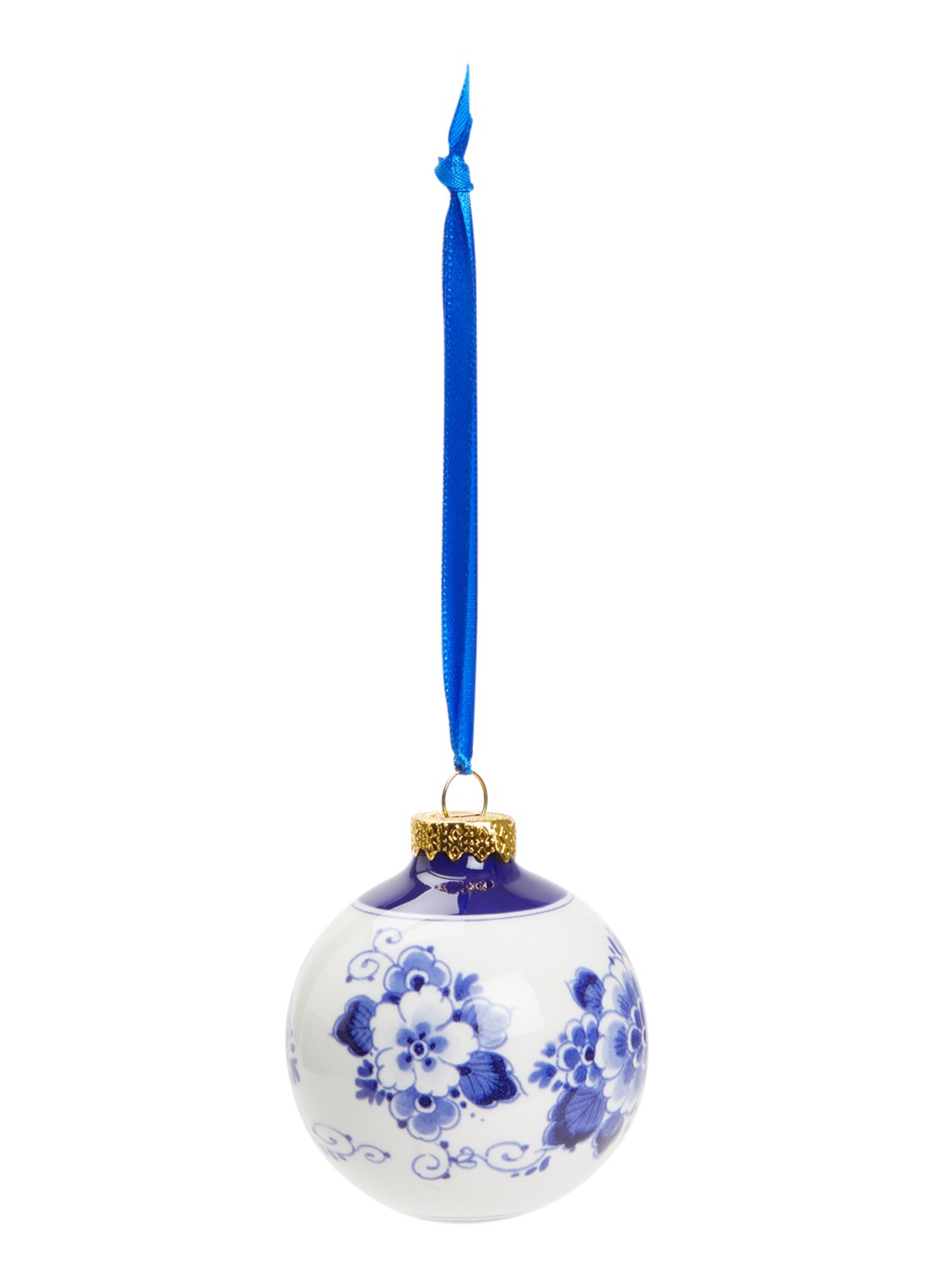 Heinen Delfts Blauw Amsterdamse Grachtenpandjes kerstbal 7 cm - voorkant 2 gebroken wit