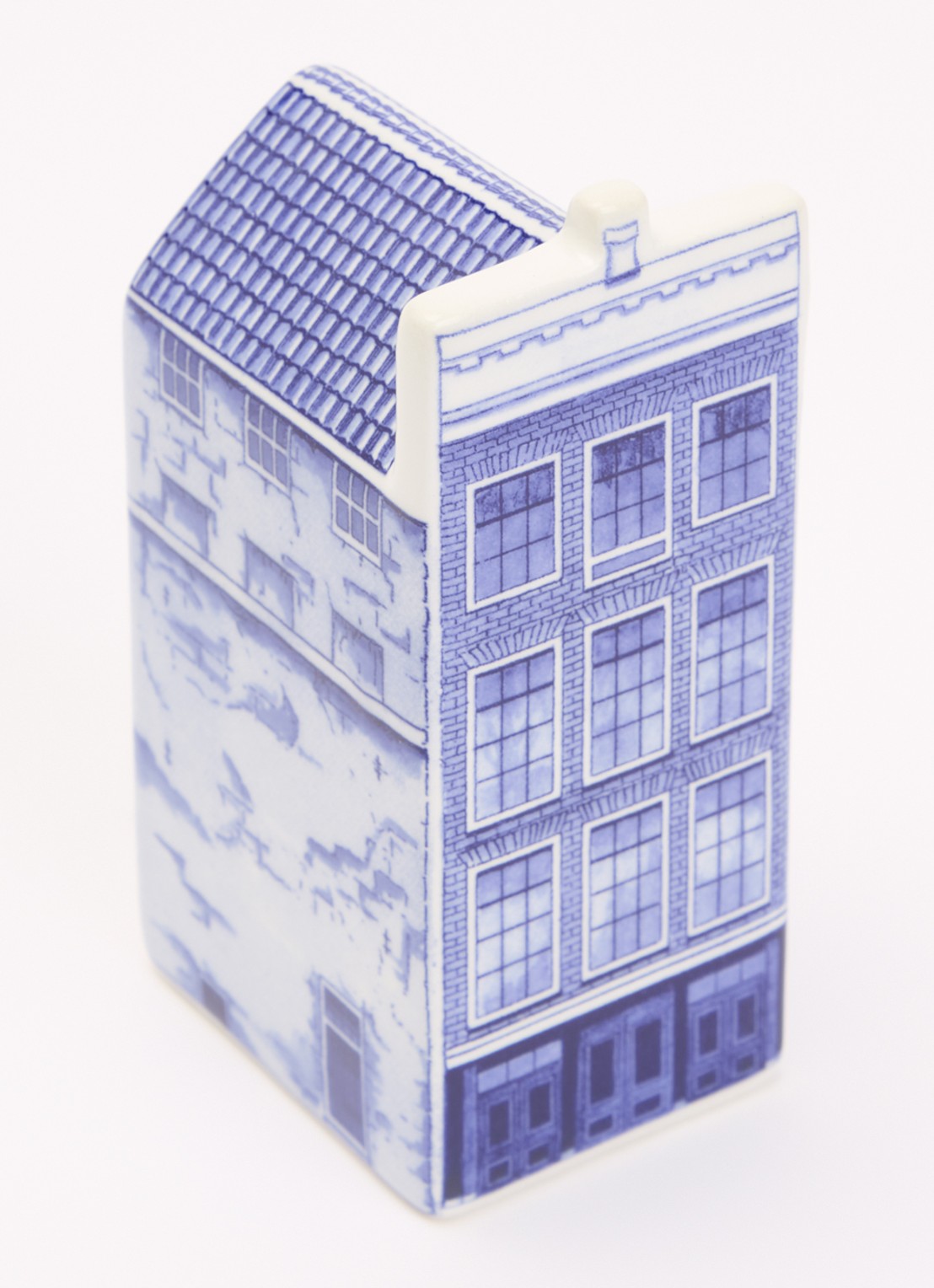 Heinen Delfts Blauw Anne Frank Huis ornament 14 cm - voorkant 2 donkerblauw