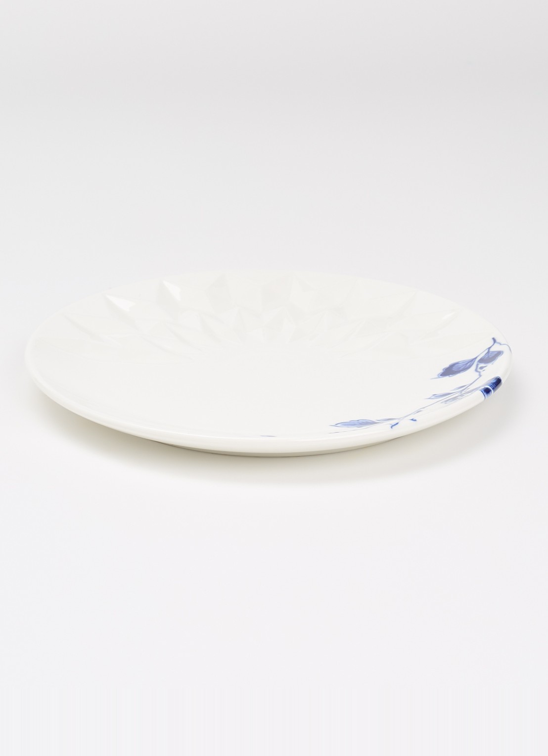 Heinen Delfts Blauw Blauw Vouw gebaksbordje 18 cm - voorkant 4 wit