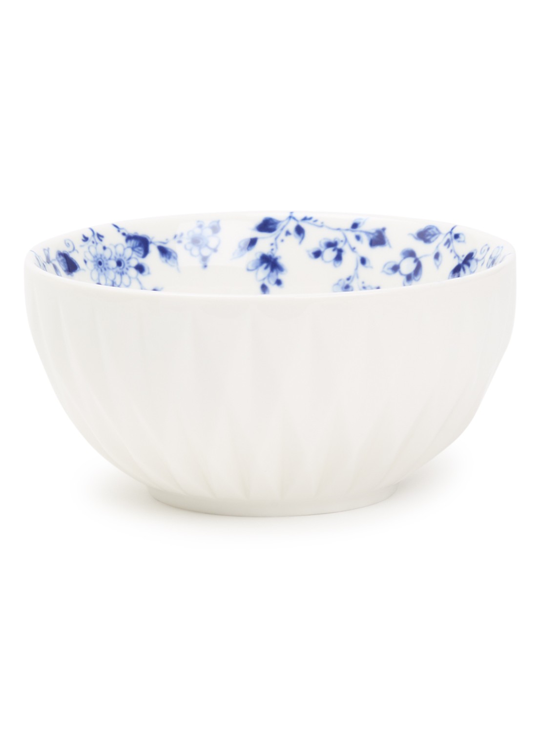 Heinen Delfts Blauw Blauw Vouw kom 12 cm  - voorkant wit