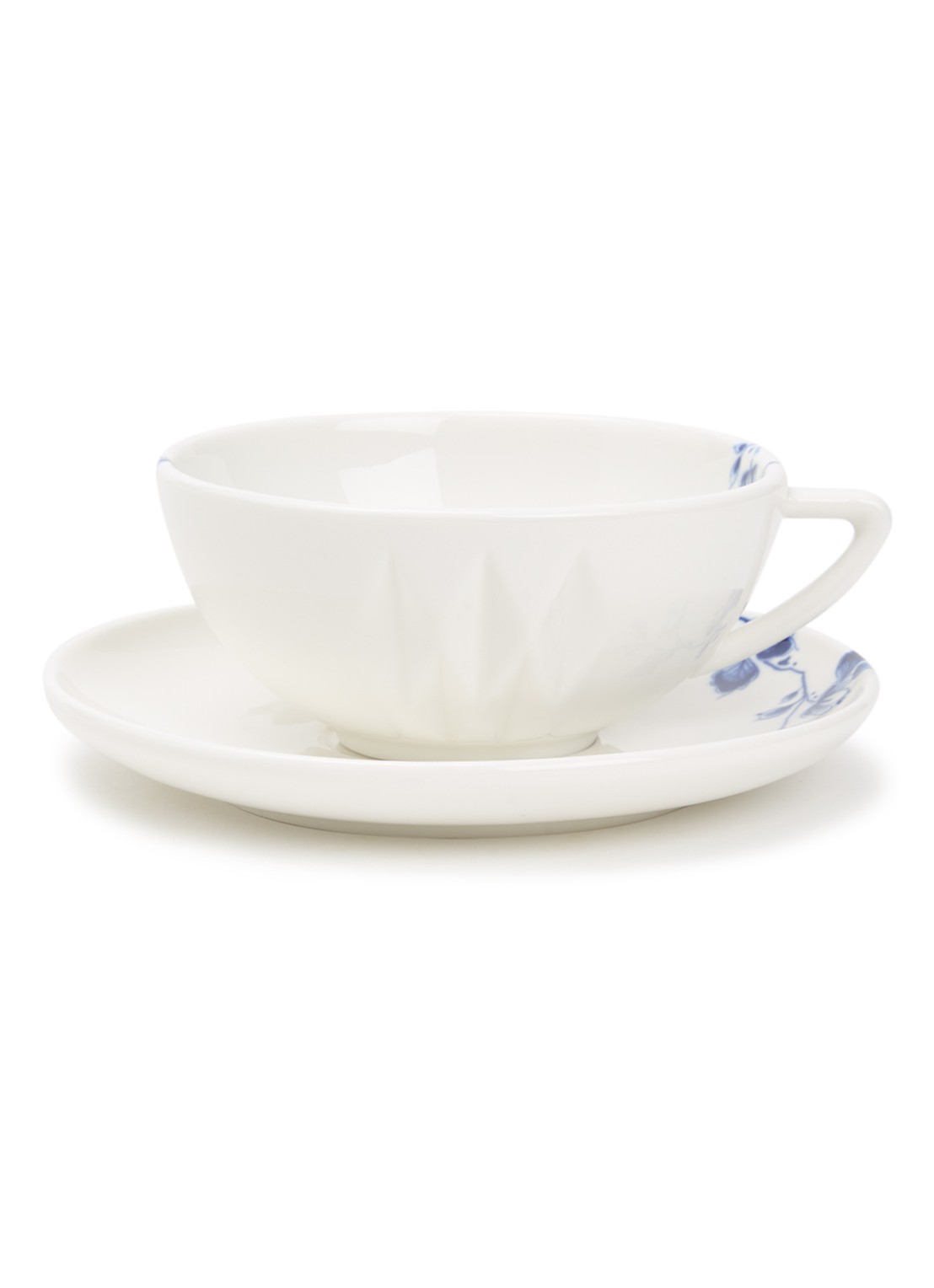 Heinen Delfts Blauw Blauw Vouw kop en schotel 15 cm - voorkant wit