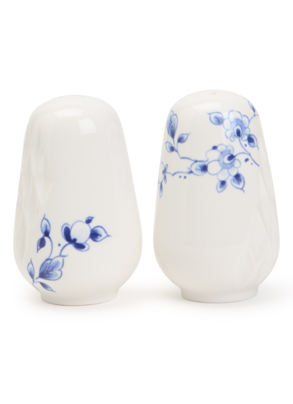 Heinen Delfts Blauw Blauw Vouw peper- en zoutstel 9 cm 2-delig - voorkant wit