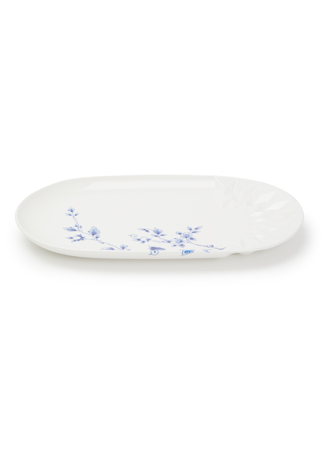 Heinen Delfts Blauw Blauw Vouw serveerschaal 30 cm  - voorkant wit