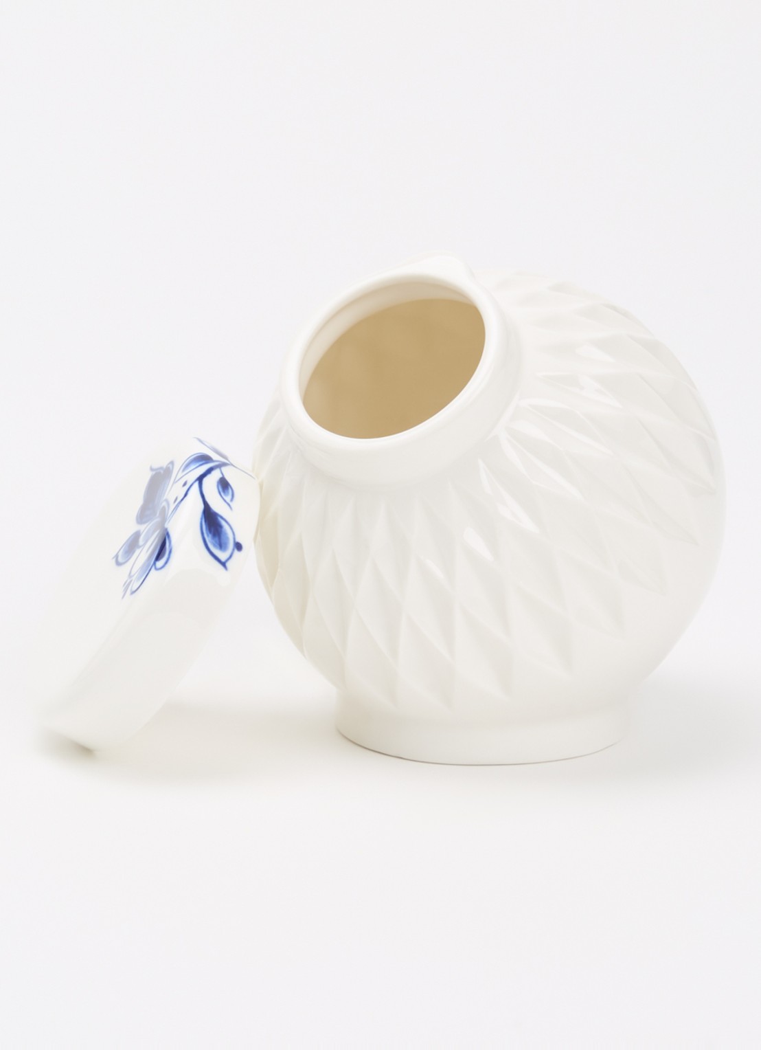 Heinen Delfts Blauw Blauw Vouw suikerpot  - voorkant 2 wit