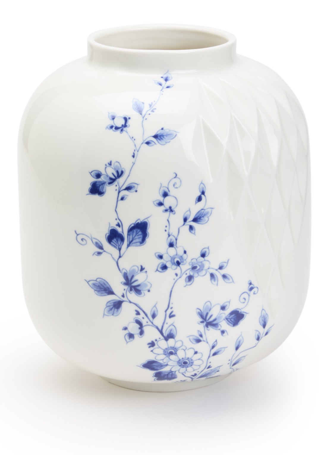 Heinen Delfts Blauw Blauw Vouw vaas 25 cm - voorkant wit