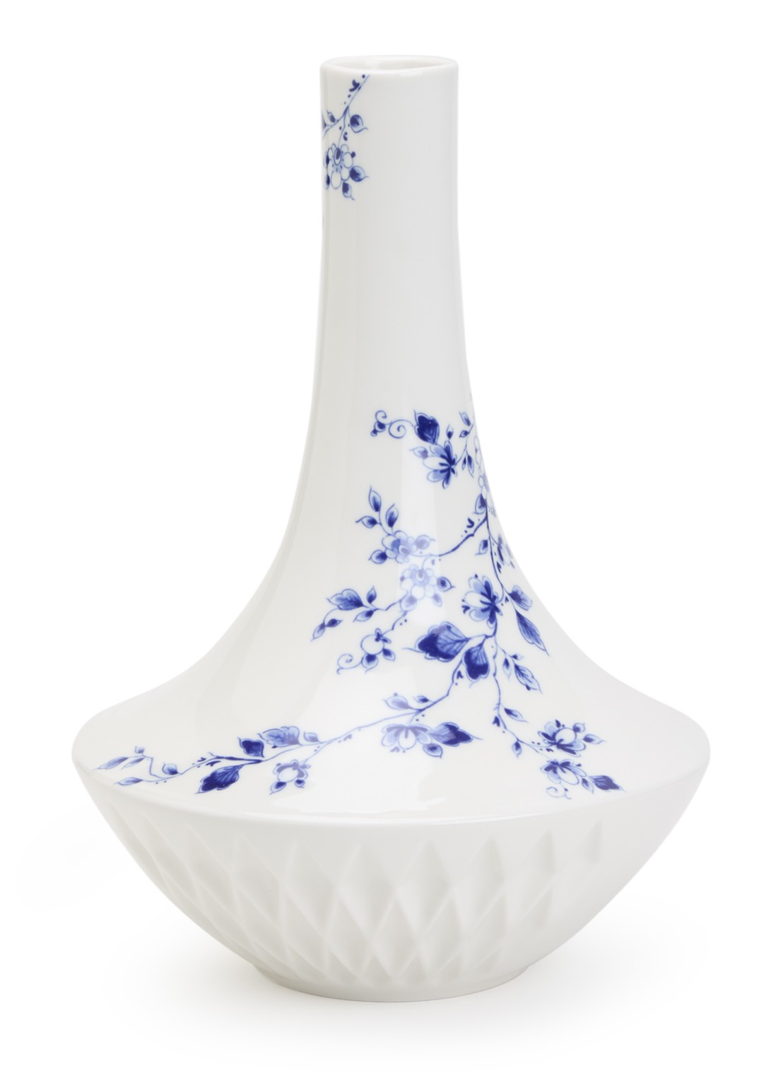 Heinen Delfts Blauw Blauw Vouw vaas 40 cm  - voorkant wit