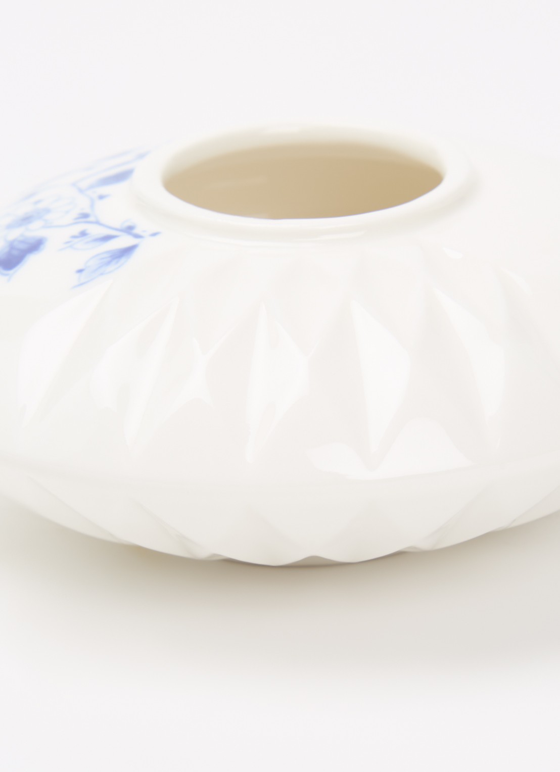Heinen Delfts Blauw Blauw Vouw vaas 5 cm  - voorkant 2 wit