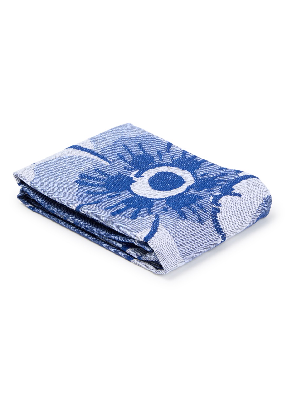 Heinen Delfts Blauw Bloem theedoek van katoen 50 x 70 cm - voorkant blauw